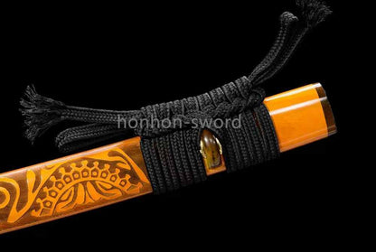 Épée de samouraï japonaise en acier plié noir, katana, lame tranchante faite à la main, noire 