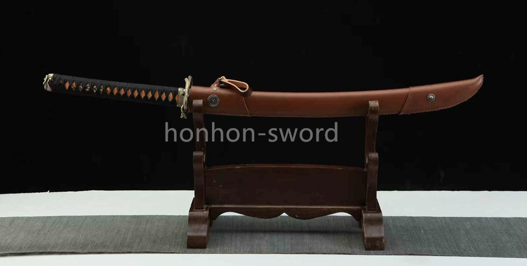 Épée de samouraï japonaise en acier plié noir, katana, lame tranchante faite à la main, noire 