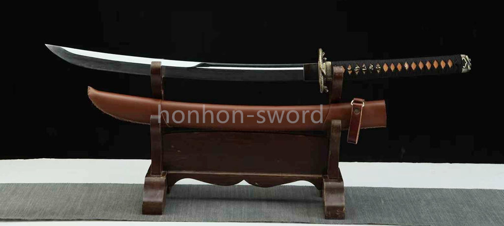 Épée de samouraï japonaise en acier plié noir, katana, lame tranchante faite à la main, noire 