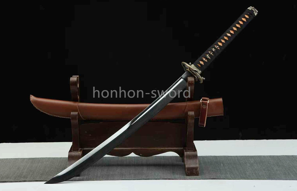 Épée de samouraï japonaise en acier plié noir, katana, lame tranchante faite à la main, noire 