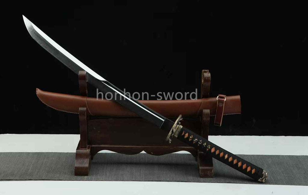 Épée de samouraï japonaise en acier plié noir, katana, lame tranchante faite à la main, noire 