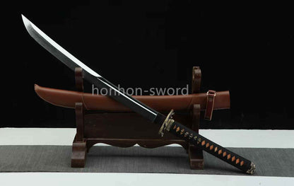 Épée de samouraï japonaise en acier plié noir, katana, lame tranchante faite à la main, noire 
