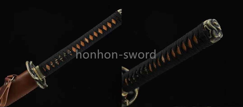 Épée de samouraï japonaise en acier plié noir, katana, lame tranchante faite à la main, noire 