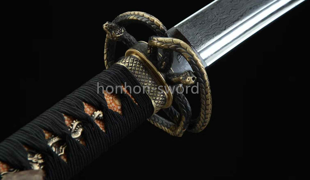 Épée de samouraï japonaise en acier plié noir, katana, lame tranchante faite à la main, noire 