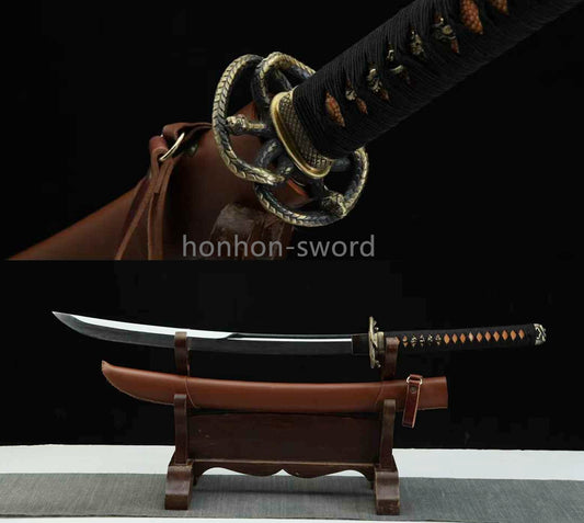 Épée de samouraï japonaise en acier plié noir, katana, lame tranchante faite à la main, noire 