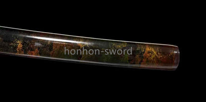 Japanisches Samurai-Schwert Katana aus schwarzem gefaltetem Stahl, Full Tang, handgefertigt, scharfe Klinge, schwarz 