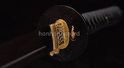 Japanisches Samurai-Schwert Katana aus schwarzem gefaltetem Stahl, Full Tang, handgefertigt, scharfe Klinge, schwarz 