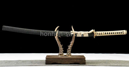 Épée de samouraï japonaise en acier plié noir, katana, lame tranchante faite à la main, noire 