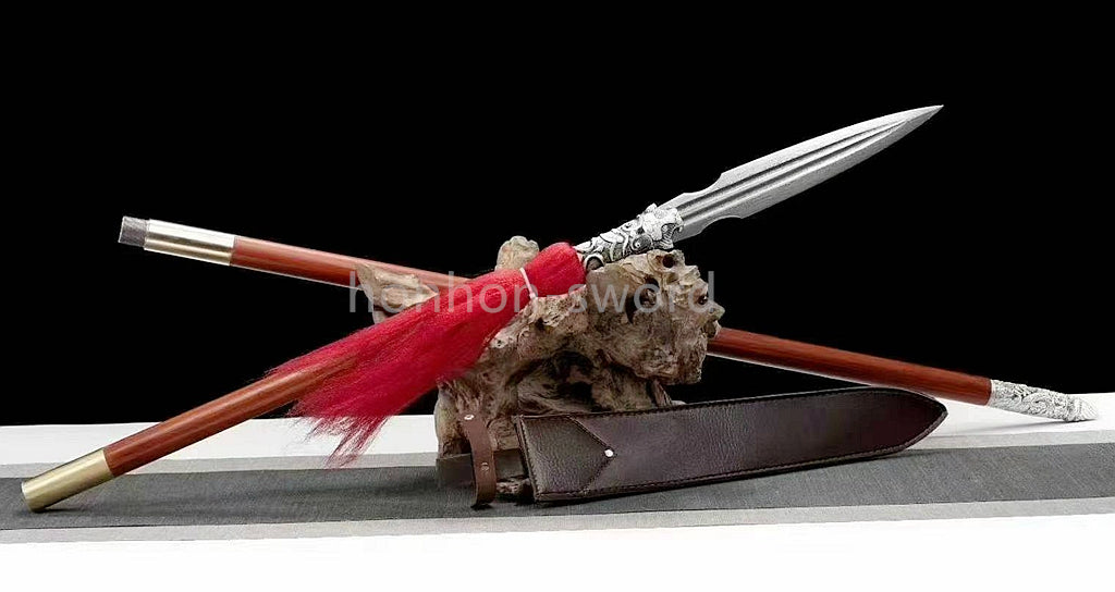 96" Folded Steel Spear Chinese Weapon Hardwood Shaft
