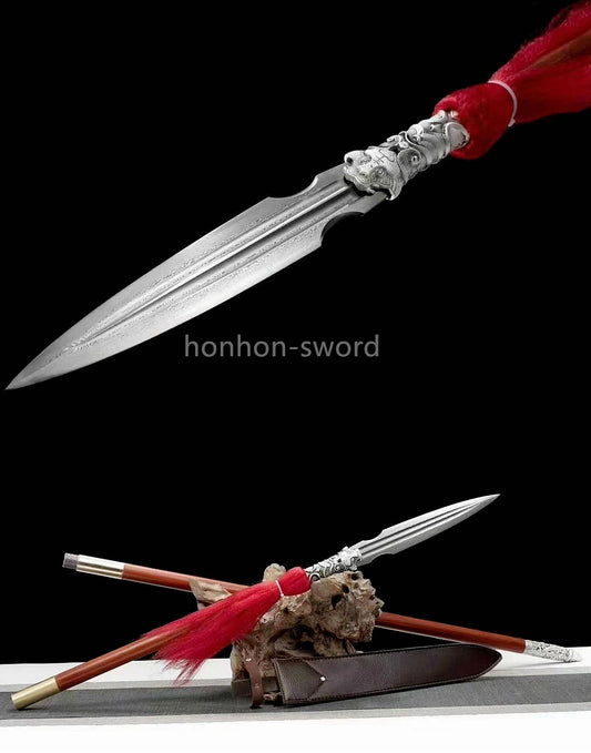 96" Folded Steel Spear Chinese Weapon Hardwood Shaft