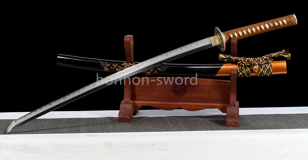 Épée de samouraï japonaise en acier plié noir, katana, lame tranchante faite à la main, noire 