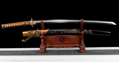 Épée de samouraï japonaise en acier plié noir, katana, lame tranchante faite à la main, noire 