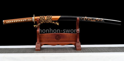 Épée de samouraï japonaise en acier plié noir, katana, lame tranchante faite à la main, noire 