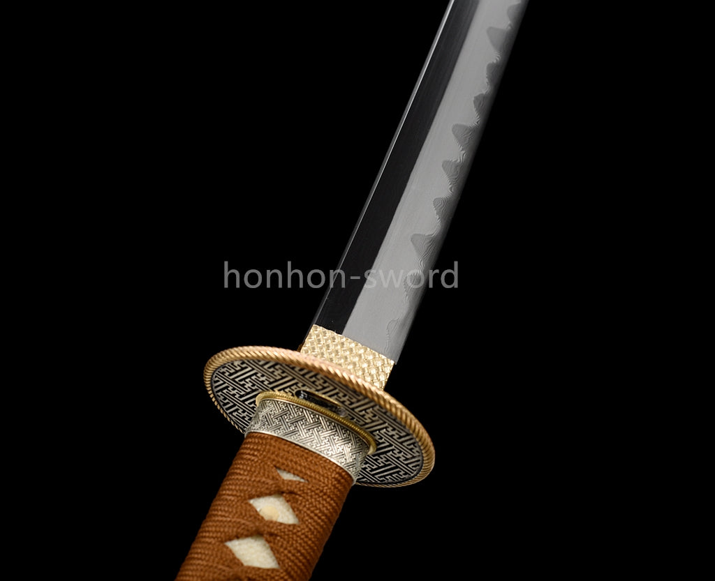 Épée de samouraï japonaise en acier plié noir, katana, lame tranchante faite à la main, noire 