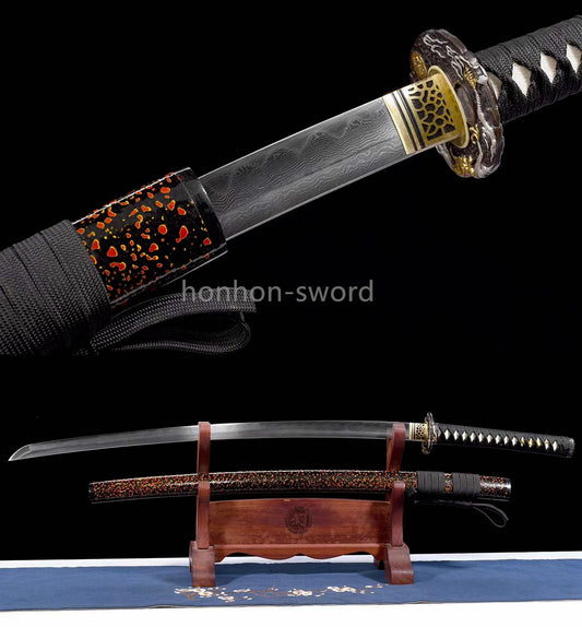 Épée de samouraï japonaise en acier plié noir, katana, lame tranchante faite à la main, noire 