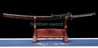 Épée de samouraï japonaise en acier plié noir, katana, lame tranchante faite à la main, noire 