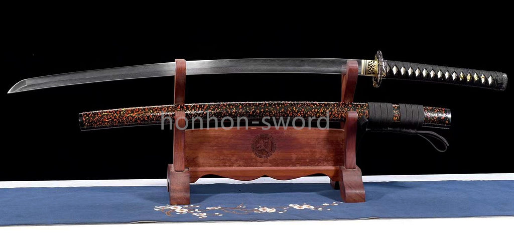 Épée de samouraï japonaise en acier plié noir, katana, lame tranchante faite à la main, noire 