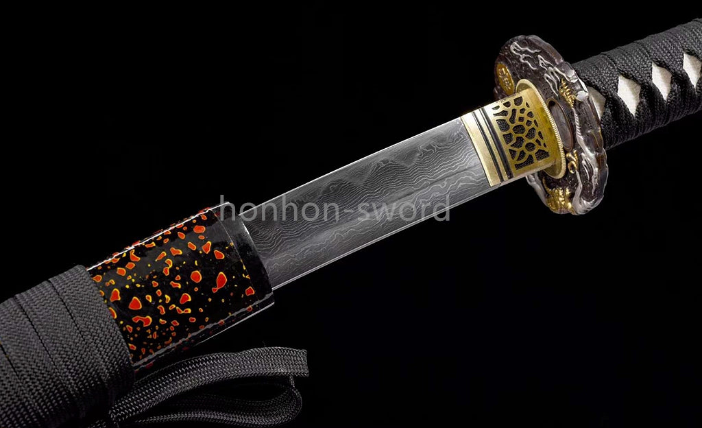 Épée de samouraï japonaise en acier plié noir, katana, lame tranchante faite à la main, noire 