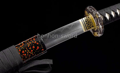 Épée de samouraï japonaise en acier plié noir, katana, lame tranchante faite à la main, noire 