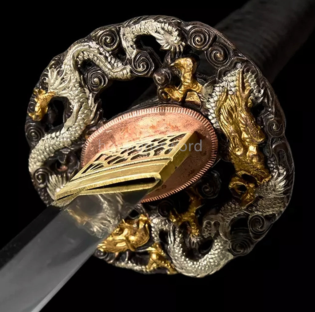 Épée de samouraï japonaise en acier plié noir, katana, lame tranchante faite à la main, noire 