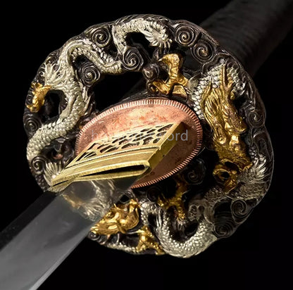 Épée de samouraï japonaise en acier plié noir, katana, lame tranchante faite à la main, noire 