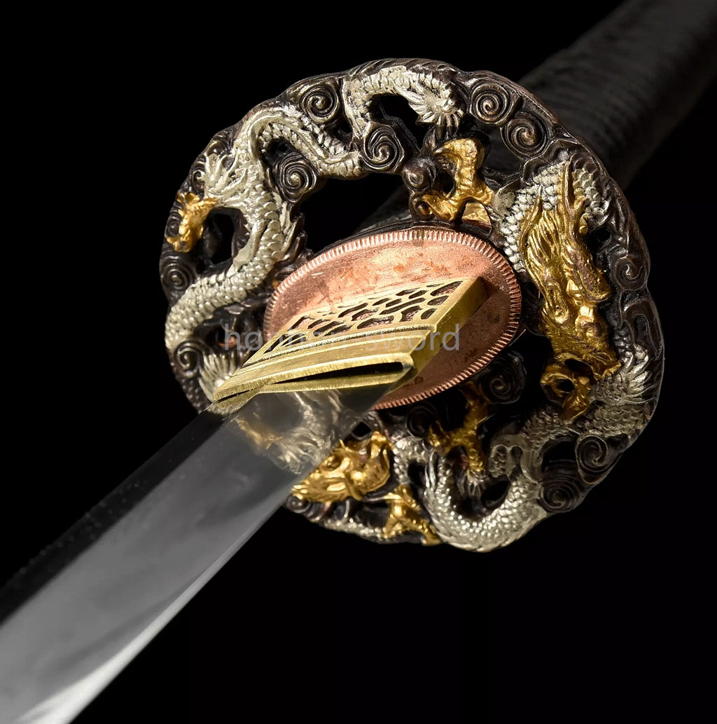 Épée de samouraï japonaise en acier plié noir, katana, lame tranchante faite à la main, noire 