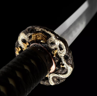 Épée de samouraï japonaise en acier plié noir, katana, lame tranchante faite à la main, noire 