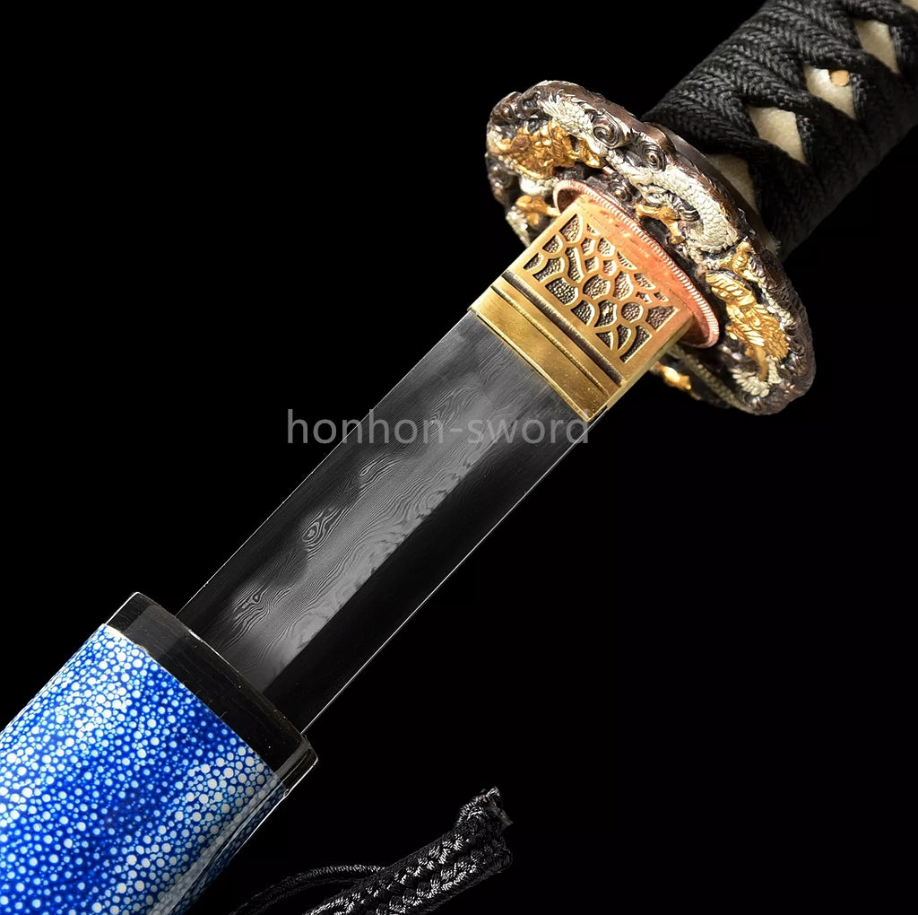 Épée de samouraï japonaise en acier plié noir, katana, lame tranchante faite à la main, noire 