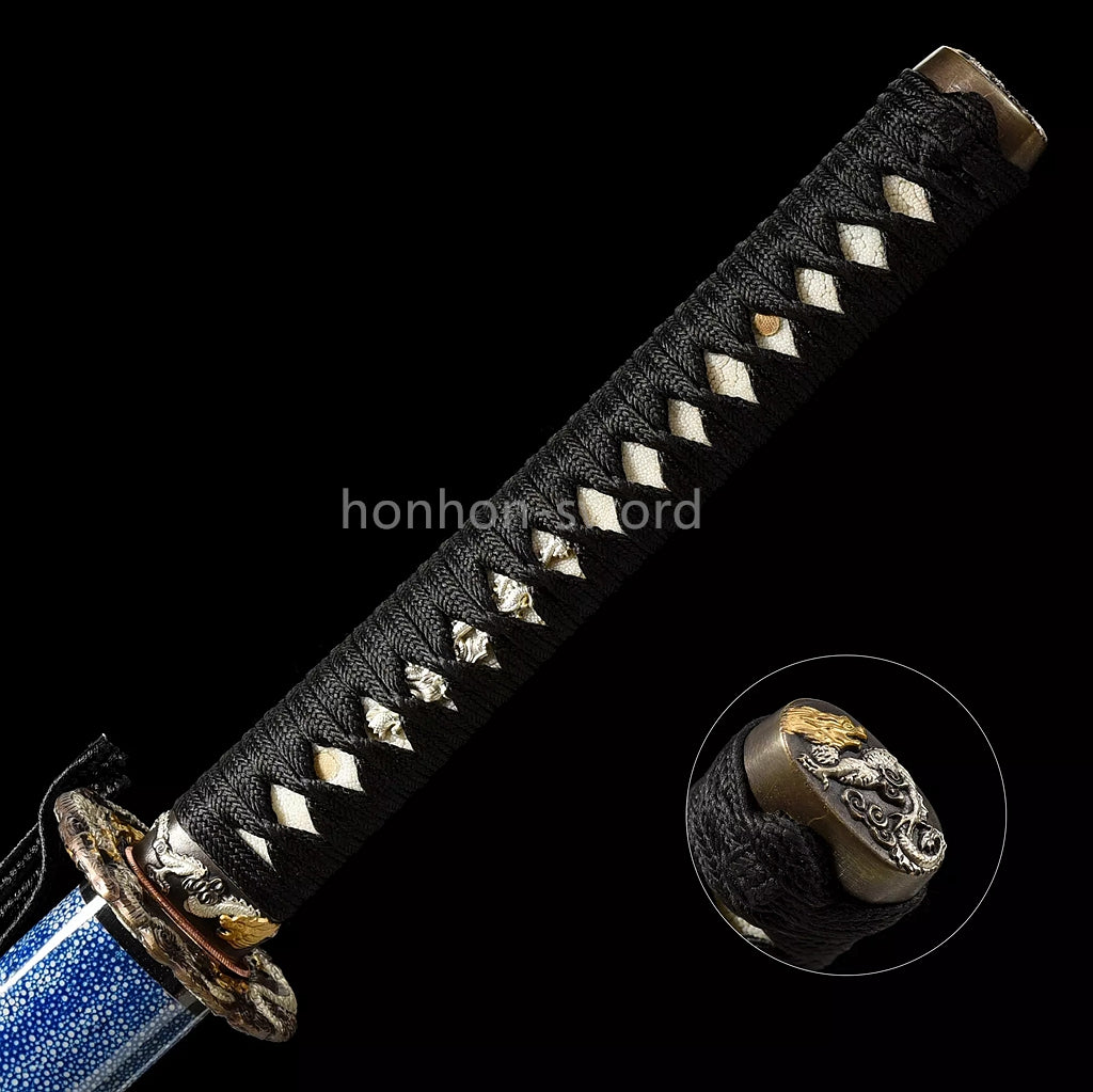 Épée de samouraï japonaise en acier plié noir, katana, lame tranchante faite à la main, noire 