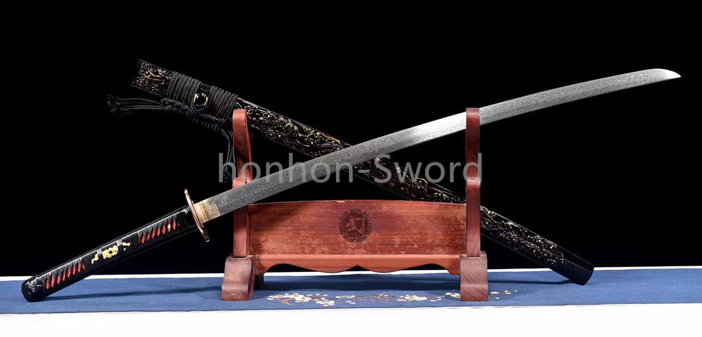 Folded Steel Japanese Katana Circle Pattern Blade Alloy Tsuba Sword Full Tang