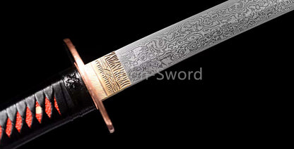 Folded Steel Japanese Katana Circle Pattern Blade Alloy Tsuba Sword Full Tang