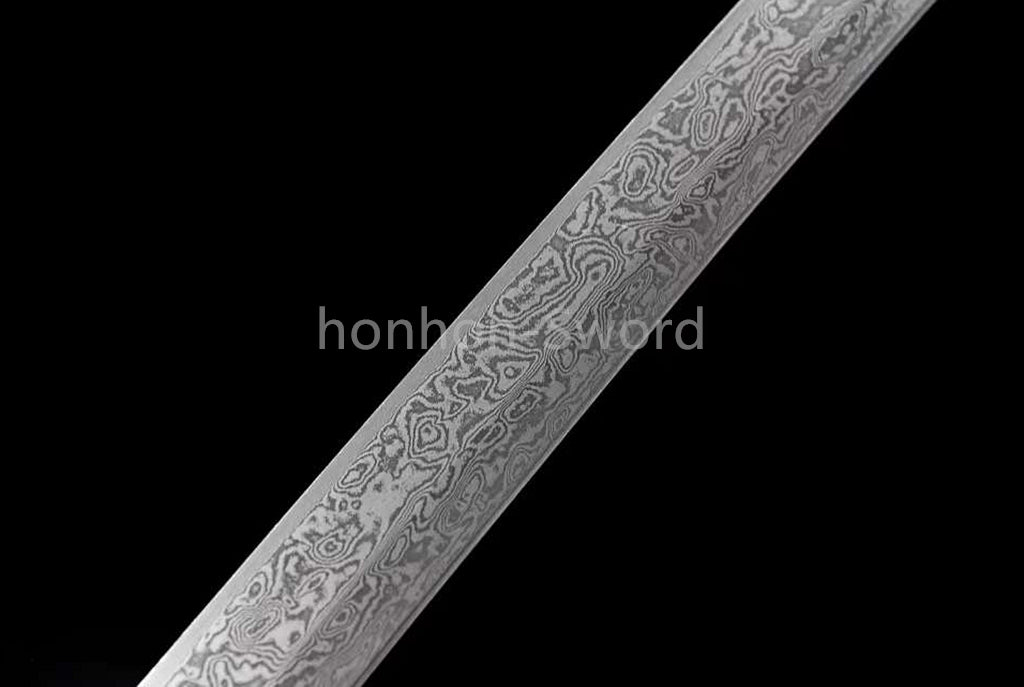 Folded Steel Japanese Katana Circle Pattern Blade Alloy Tsuba Sword Full Tang