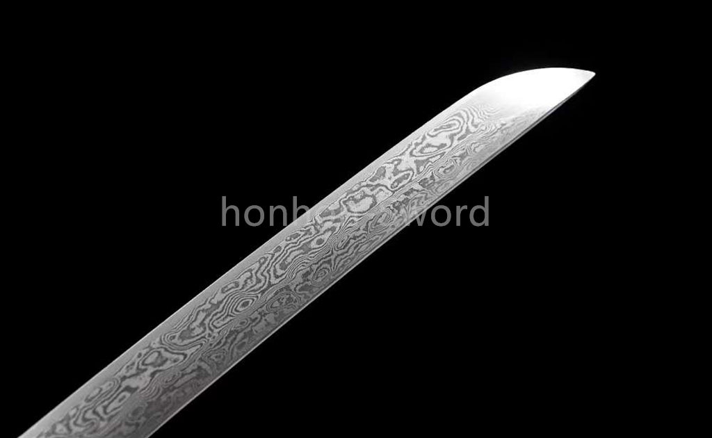 Folded Steel Japanese Katana Circle Pattern Blade Alloy Tsuba Sword Full Tang