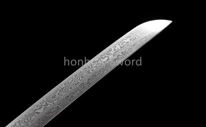 Folded Steel Japanese Katana Circle Pattern Blade Alloy Tsuba Sword Full Tang