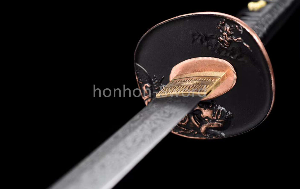 Folded Steel Japanese Katana Circle Pattern Blade Alloy Tsuba Sword Full Tang