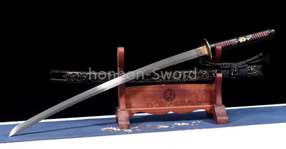 Folded Steel Japanese Katana Circle Pattern Blade Alloy Tsuba Sword Full Tang