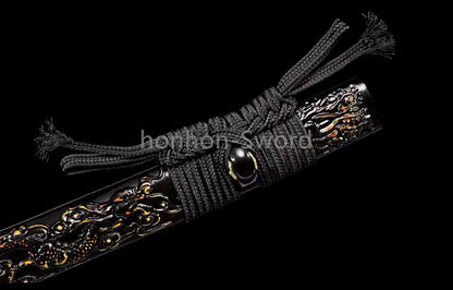 Folded Steel Japanese Katana Circle Pattern Blade Alloy Tsuba Sword Full Tang