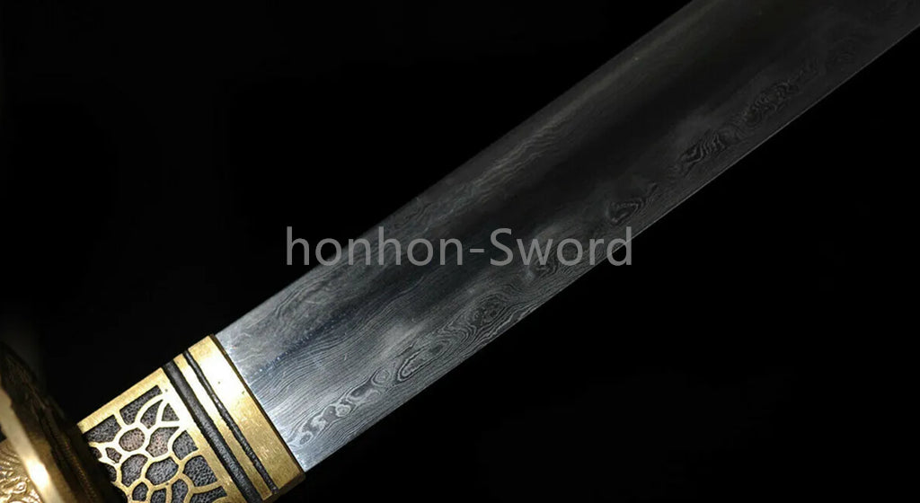 Épée de samouraï japonaise en acier plié noir, katana, lame tranchante faite à la main, noire 