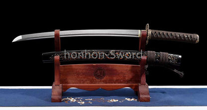 20'' Folded Steel Japanese Wakizashi Brass Tsuba embossed dragon sheath Sword