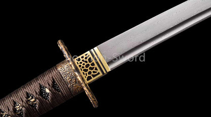 20'' Folded Steel Japanese Wakizashi Brass Tsuba embossed dragon sheath Sword