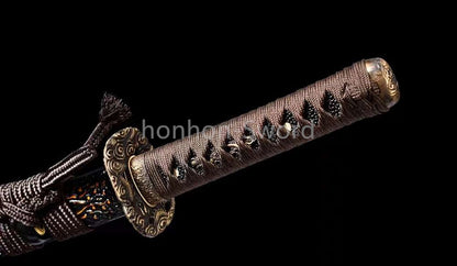 20'' Folded Steel Japanese Wakizashi Brass Tsuba embossed dragon sheath Sword