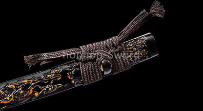 20'' Folded Steel Japanese Wakizashi Brass Tsuba embossed dragon sheath Sword