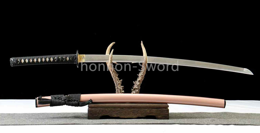 Japanisches Samurai-Schwert Katana aus schwarzem gefaltetem Stahl, Full Tang, handgefertigt, scharfe Klinge, schwarz 