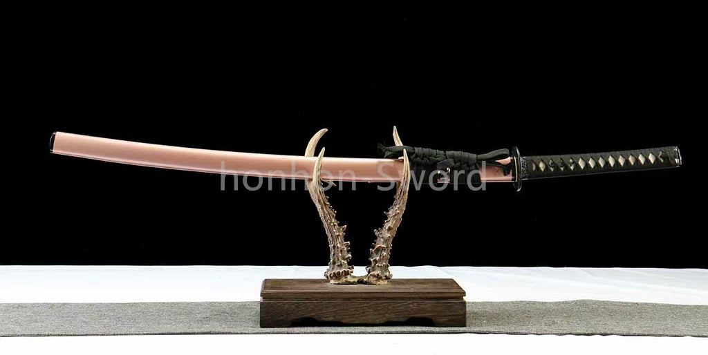 Japanisches Samurai-Schwert Katana aus schwarzem gefaltetem Stahl, Full Tang, handgefertigt, scharfe Klinge, schwarz 