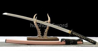 Japanisches Samurai-Schwert Katana aus schwarzem gefaltetem Stahl, Full Tang, handgefertigt, scharfe Klinge, schwarz 