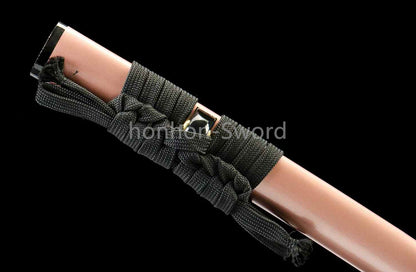 Japanisches Samurai-Schwert Katana aus schwarzem gefaltetem Stahl, Full Tang, handgefertigt, scharfe Klinge, schwarz 