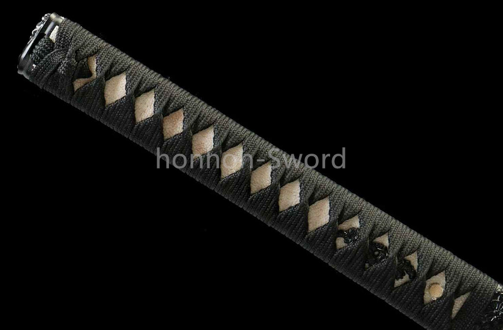 Japanisches Samurai-Schwert Katana aus schwarzem gefaltetem Stahl, Full Tang, handgefertigt, scharfe Klinge, schwarz 