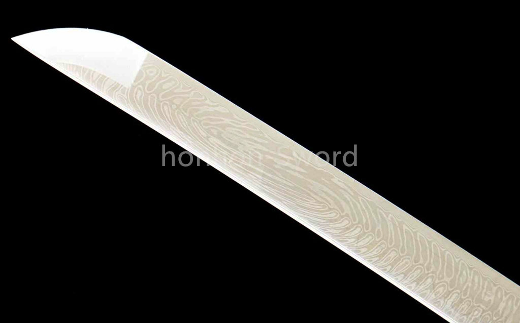 Japanisches Samurai-Schwert Katana aus schwarzem gefaltetem Stahl, Full Tang, handgefertigt, scharfe Klinge, schwarz 