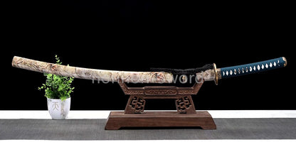 Épée de samouraï japonaise en acier plié noir, katana, lame tranchante faite à la main, noire 