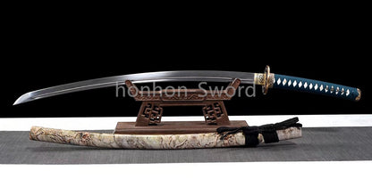 Épée de samouraï japonaise en acier plié noir, katana, lame tranchante faite à la main, noire 